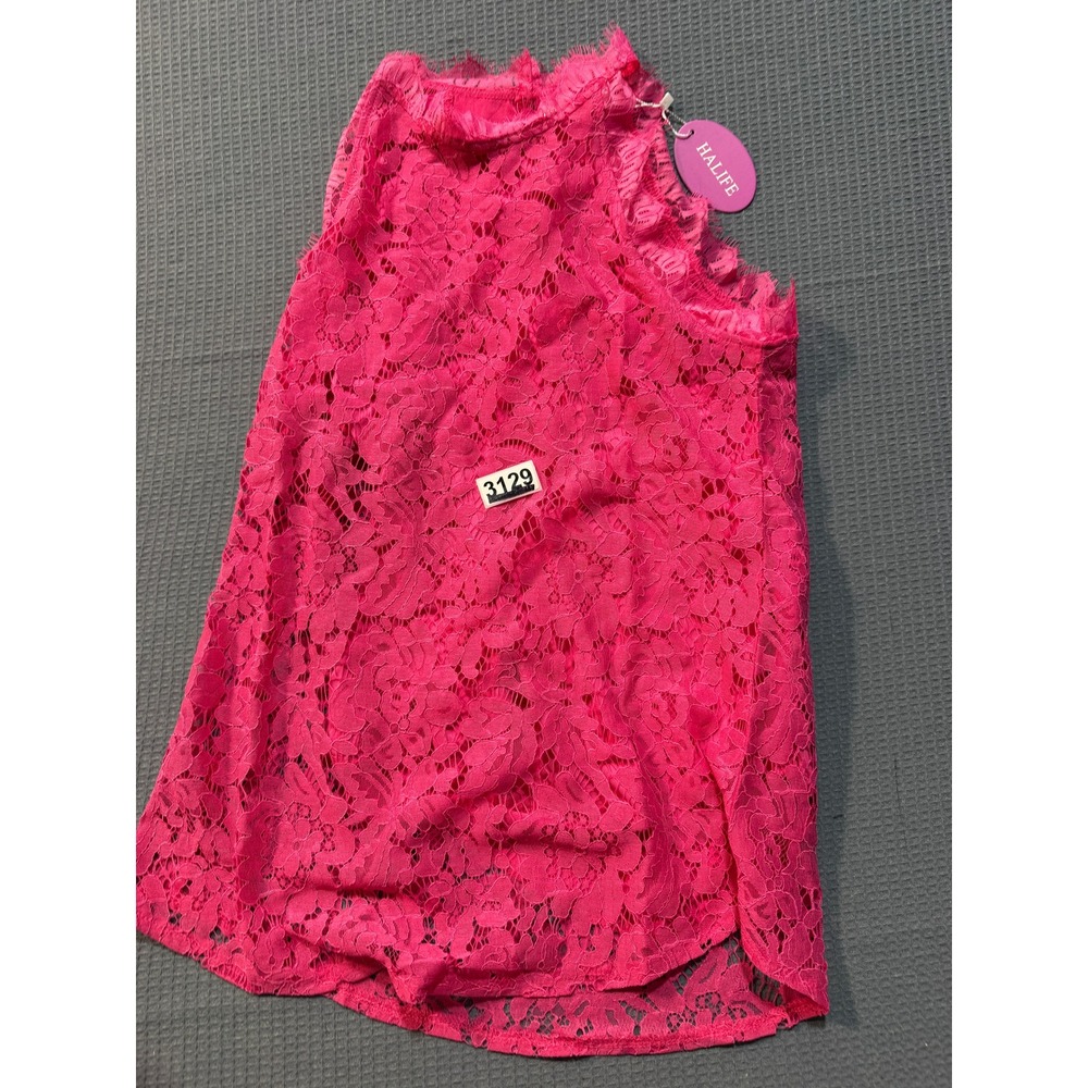 HALIFE Lace Sleeveless Blouse Womens Small Hot Pink